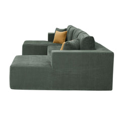 Full Compressed Corduroy Upholstered Sectional with Double Chaise - No Assembly Needed
