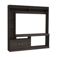 Hera 71" Wide Freestanding Entertainment Center, Tv Stand , 8 Shelves, Bookcase, Cabinet for Living Room , Home Office, Media Room Dark Walnut