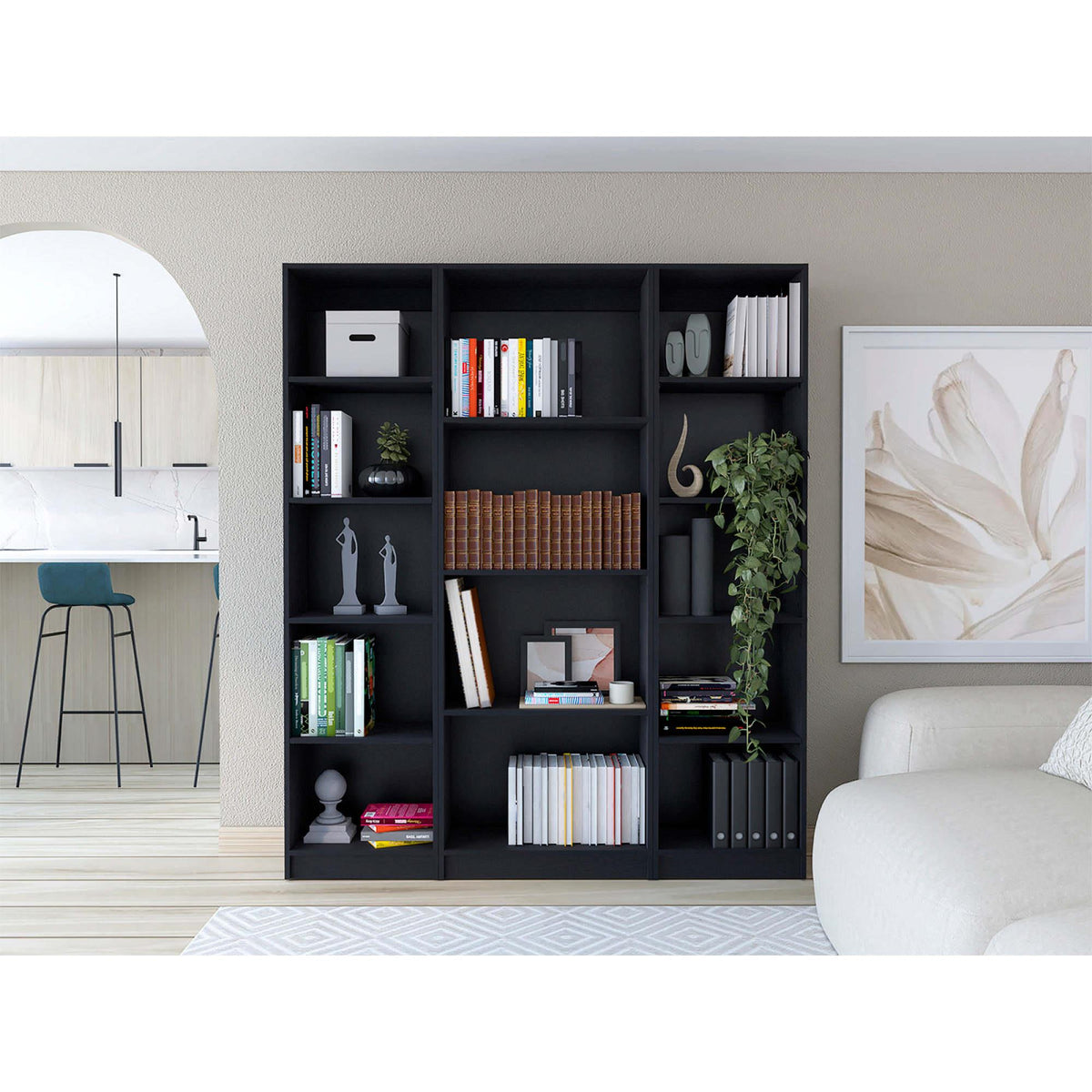 Wenge 3 Piece Living Room Set with 3 Bookcases