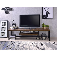 Museum Weathered Oak & Black Metal Finish TV Stand