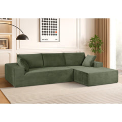 Moon Convertible Sectional Sofa in Soft Corduroy, Modern Comfy Couch with Full Foam Cushioning, Cozy Sleeper Sectional for Living Room, Bedroom, No Assembly Required, Dark Green - Right Facing