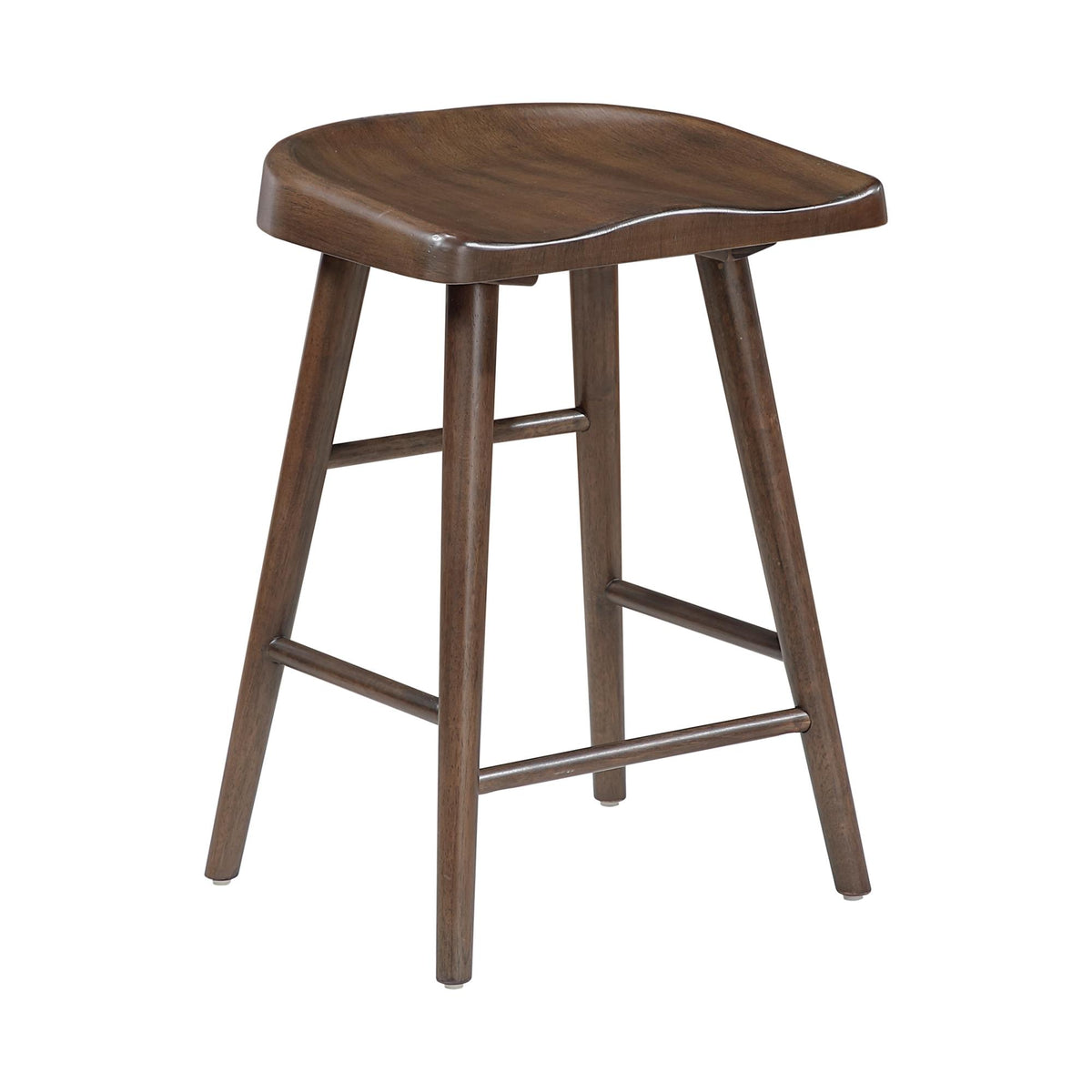 Brown Finish Counter Height Stools Set of 2 Saddle Seat Sturdy Wood Frame Furniture Classic Aesthetic Ergonomic Design