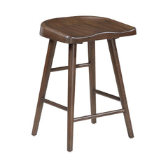Brown Finish Counter Height Stools Set of 2 Saddle Seat Sturdy Wood Frame Furniture Classic Aesthetic Ergonomic Design
