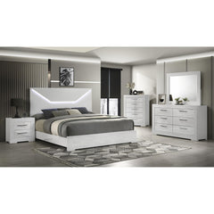 Galaxy Modern Style 5 Pc Queen Bedroom Set with LED Headboard Made with Wood in White