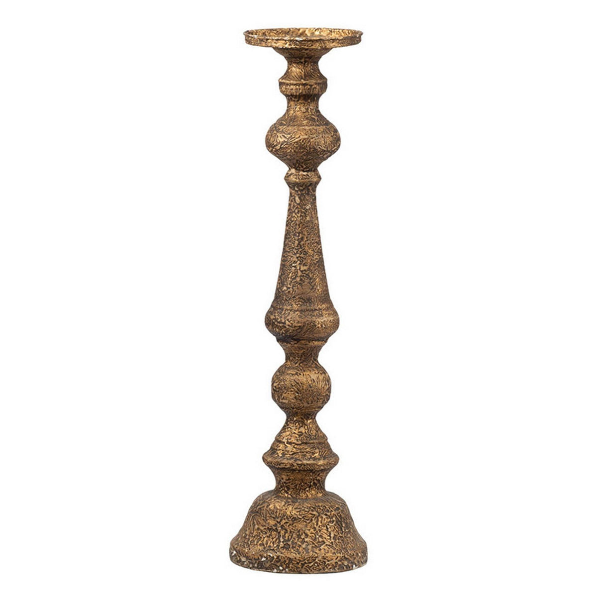 Nirvana 24 Inch Pillar Candle Holder, Antique Brass Metal, Turned Pedestal