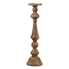 Nirvana 24 Inch Pillar Candle Holder, Antique Brass Metal, Turned Pedestal