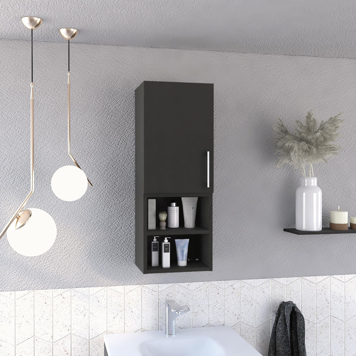 Orestes Medicine Cabinet, Two External Shelves, Metal Handle, Single Door, Two Interior Shelves -Black