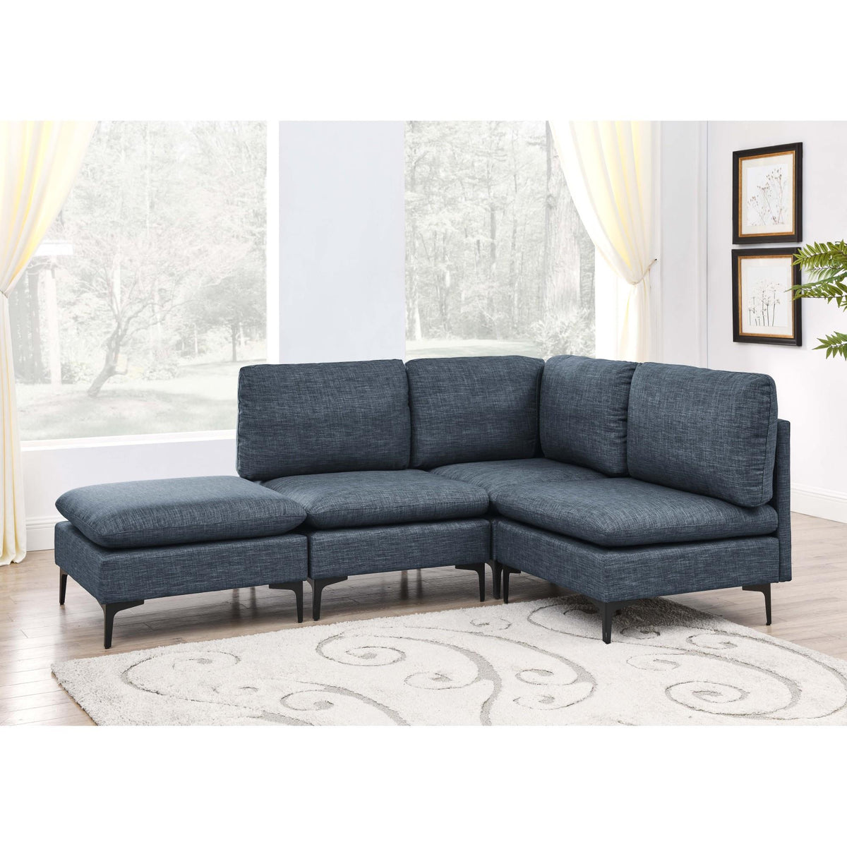 Linen Upholstered Modular Sectional with Metal Legs