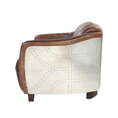 Poseidon Retro Brown Grain Leather & Aluminum Loveseat