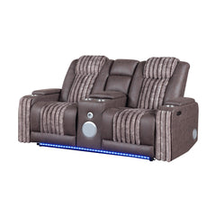 Epic Brown Power Reclining loveseat with Power Headrest, LED and Bluetooth Speaker