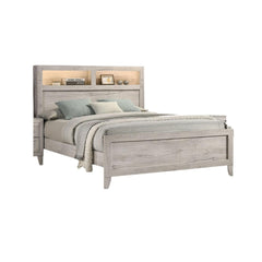 Agamemnon Bedroom 1pc Full Size Bed w Headboard Shelves and Light White Wash Contemporary Furniture