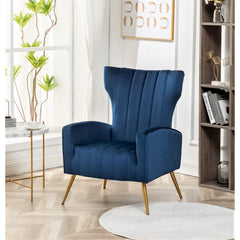 Velvet Accent Chair with Metal Legs, Modern Upholstered Armchair, Wingback Side Chair for Living Room Bedroom Small Spaces