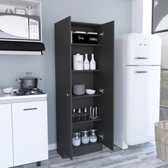 Valhalla Pantry Cabinet, Five Shelves, Double Door Cabinet -Black