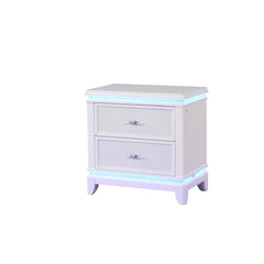 Avalon Modern Style 2-Drawer Nightstand with Mirror-Embellished Front and LED Enhancement in White