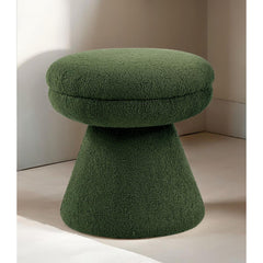 Green Finish Contemporary 1pc Round Top Accent Stool Teddy Fabric Pedestal Base Mushroom Shape Design Primary Living Room