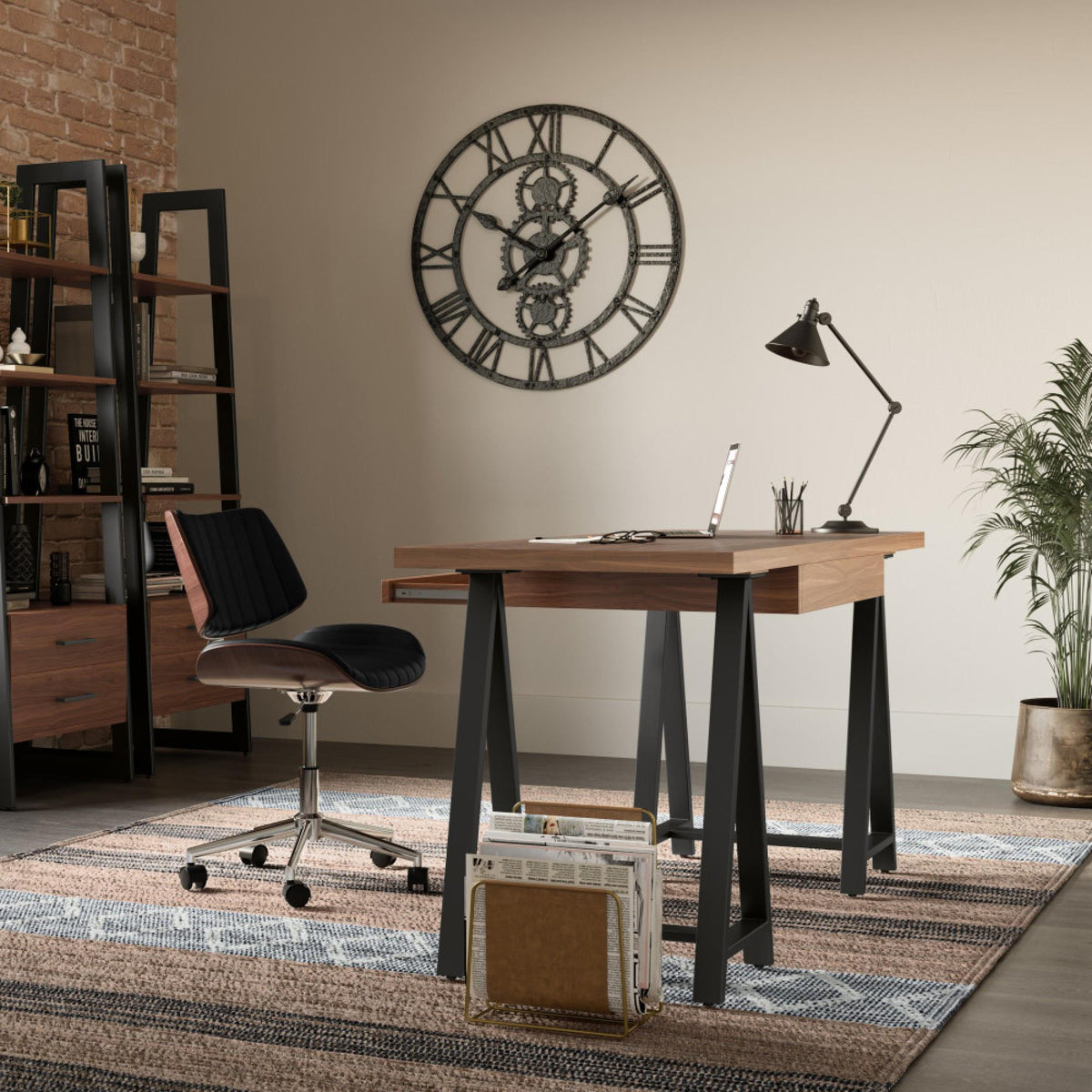 Crest - Solid Walnut Veneer and Metal Desk - Walnut