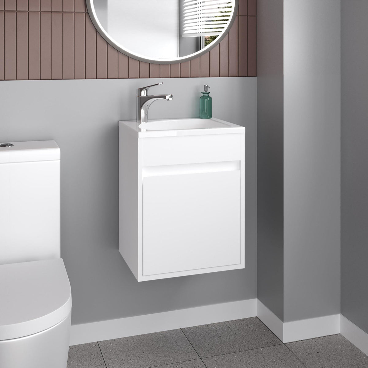 Apex Wide Floating Bathroom Vanity, Resin Sink Compact Wall-Mounted Design With One Door Cabinet, White