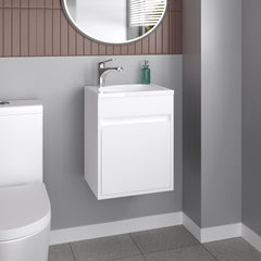 Apex Wide Floating Bathroom Vanity, Resin Sink Compact Wall-Mounted Design With One Door Cabinet, White