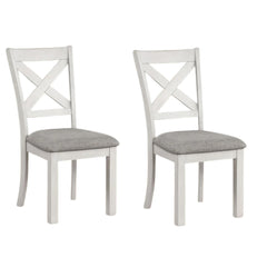 Saturn Side Dining Chair Set of 2, Rustic White Rubberwood, Gray Fabric