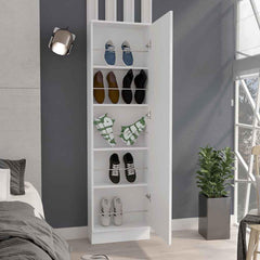 Clytemnestra Xl Shoe Rack, Mirror, Five Interior Shelves, Single Door Cabinet -White