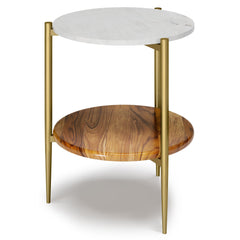 Sonata - Round Marble & Wood Side Table - White / Natural
