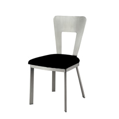 Contemporary Silver Metal 2pc Dining Chairs Black Microfiber Seat Dining Room Keyhole Back Satin Plated Powder Coating Chair