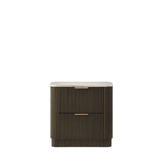 Contemporary Style 1pc Nightstand Marble Top Plinth Base Metal Slide Glides Dark Walnut Finish Bedroom Furniture