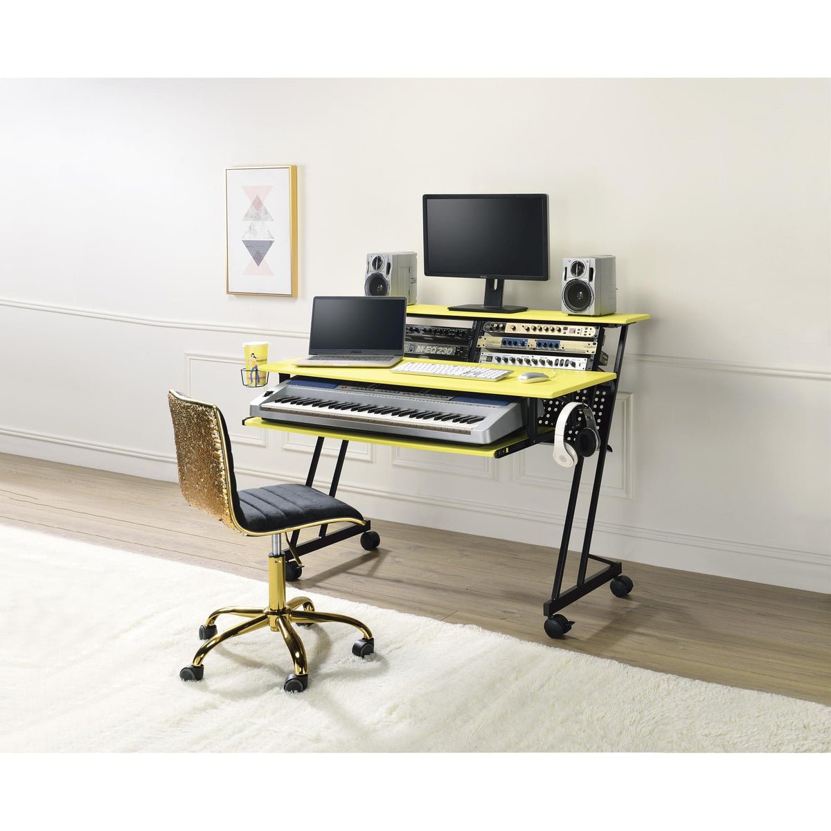 Halo Yellow & Black Finish Music Recording Studio Desk