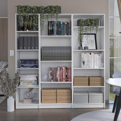 Nebula 3 Piece Home Bookcase set, 67" Wide with 14 Shelves , Living Room Set Set White