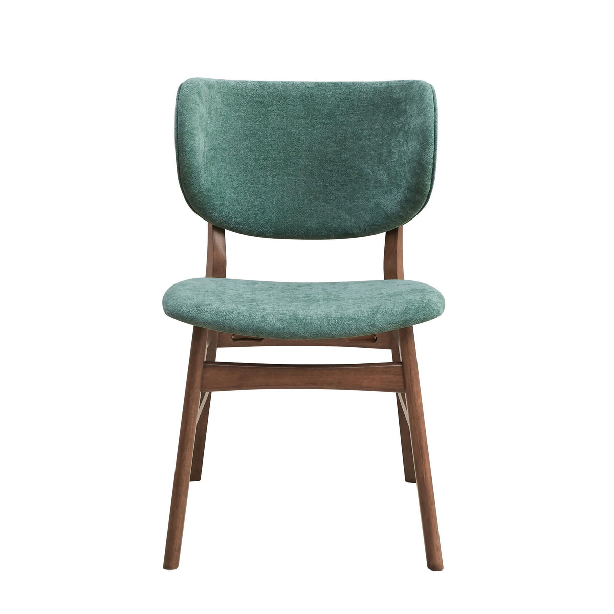 Mid-Century Modern Dining Furniture Set of 2 Side Chairs Green And Walnut Finish Wooden Sleek Design Curved Backrest Comfort