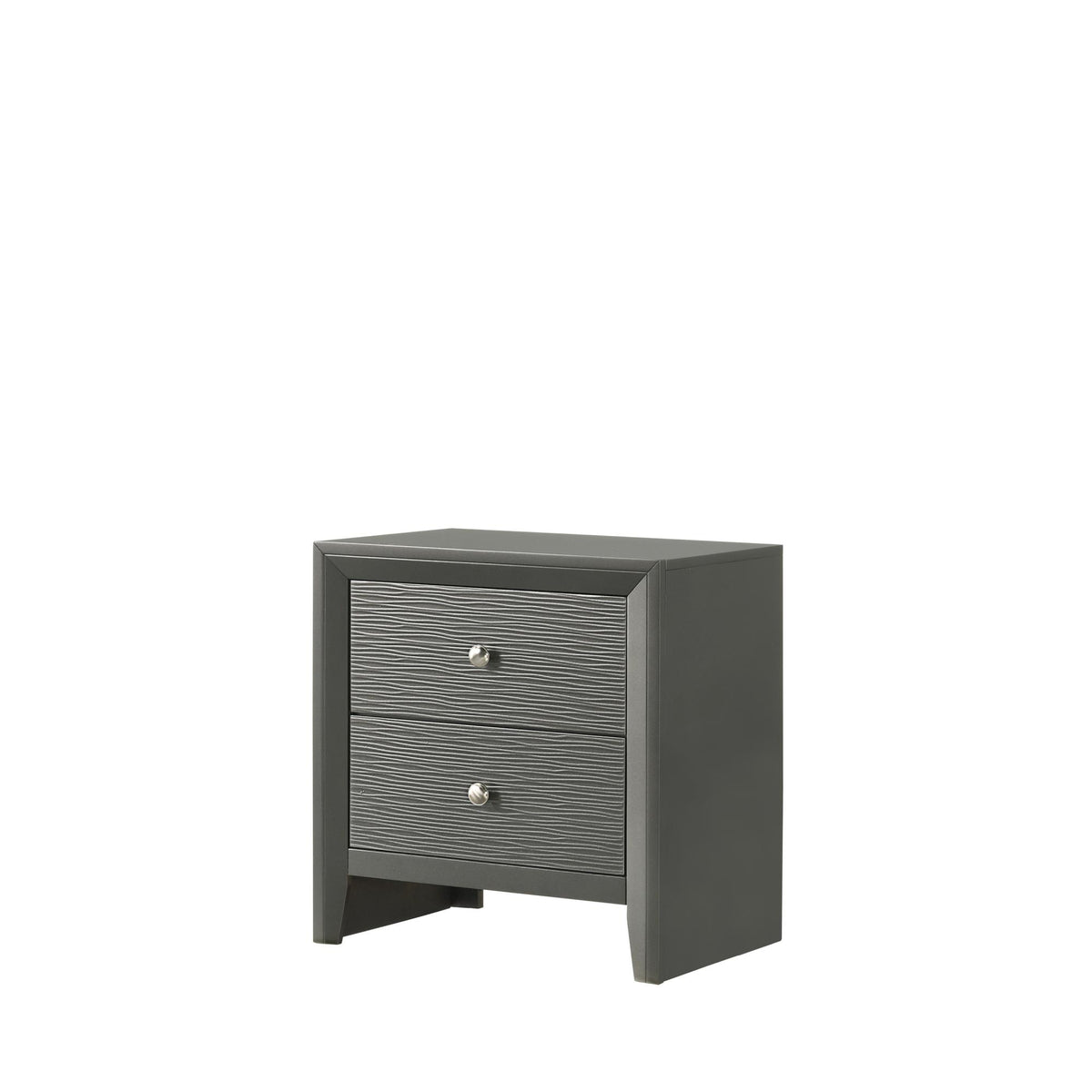 1pc Contemporary Modern 2-Drawer Nightstand Round Knobs Bedroom Wooden Furniture Gun Metal Gray Finish