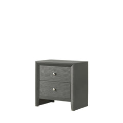 1pc Contemporary Modern 2-Drawer Nightstand Round Knobs Bedroom Wooden Furniture Gun Metal Gray Finish