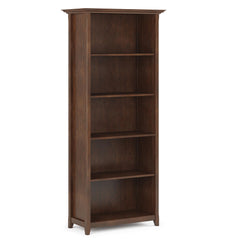 Atlas 30 inch Solid Wood 5 Shelf Bookcase in Russet Brown