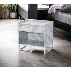 Lyra White Printed Faux Marble & Chrome Finish Accent Table