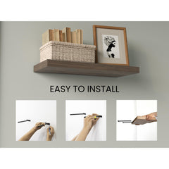Floating Shelves, Dark Brown, 2 Shelves, 1.50" H