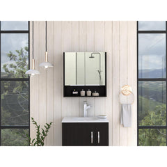 Saga Mirror Cabinet, Three Internal Shelves, One Open Shelf, Double Door Cabinet -Black