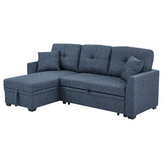 76.5" Linen Blend Upholstered Sectional with Pull-Out Bed and Chaise Storage