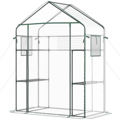 Outdoor Walk-in Mini Greenhouse with Mesh Door & Windows, Small Portable Garden Green House with 3 Tiers 6 Shelves, Trellis, & Plant Labels