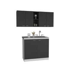2 Piece Kitchen Set, Olimpo 150 Wall Cabinet  + Salento Utility Sink With Cabinet, Black / White
