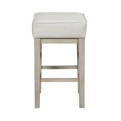 Transitional White Faux Leather Seat 24-inch Counter Height Stools Set of 2, White Finish Solid Wood Frame