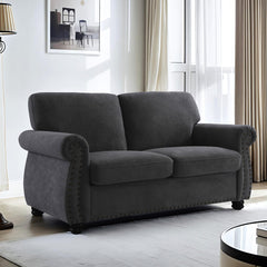 Soft Velvet Loveseat, Upholstered 2 Seater Couch with High-Density Foam, Loose Back Cushions and Solid Wood Turned Legs, Chic Living Room Furniture for Home, Apartment and Office, Black