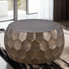 PULSAR Modern Contemporary Round Aluminum material 32" Coffee Table, Farmhouse Table with Glossy Diamond-Patterned Base Gold