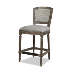 Gallery Rattan Wicker High Back Armless Counter Bar Stool, Heathered Grey Linen