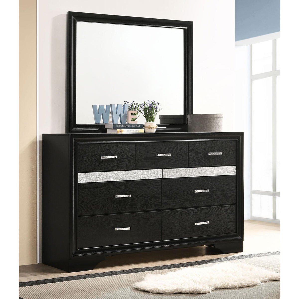 Pulsar Black 7-drawer Dresser with Mirror