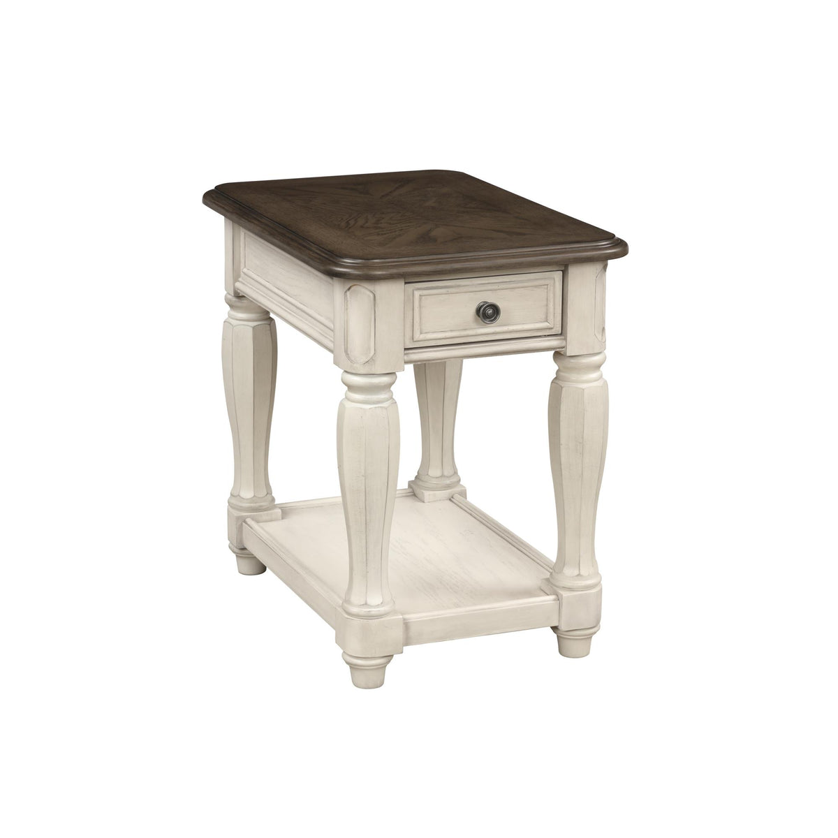 Antique White and Brown Chairside Table w/ Storage