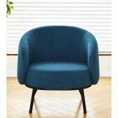 Mid-Century Modern Velvet Accent Chair, Upholstered Barrel Armchair with Metal Legs, Comfy Single Sofa Chair for Living Room Bedroom