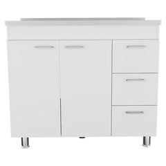 Aphrodite Base Cabinet , Three Drawers, Double Door, Four Legs -White
