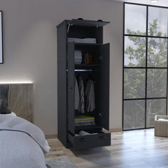 Haven Armoire with 1 Drawer and 1 Hinged Drawer with Handles Black