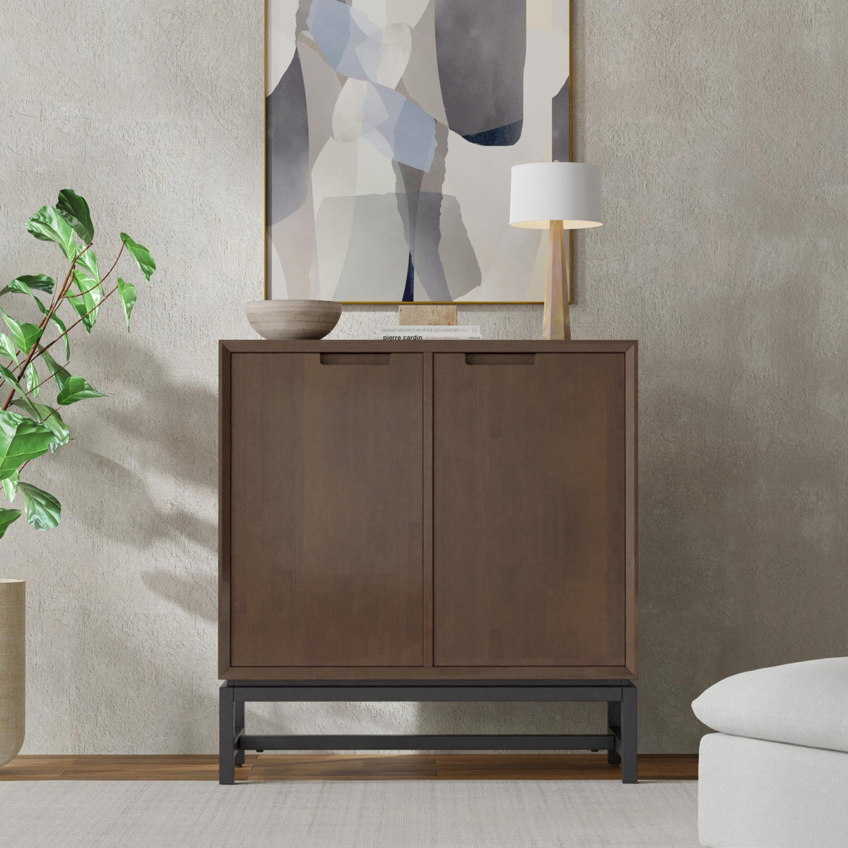 Sanctuary 39 inch Wide Solid Wood Medium Storage Cabinet in Walnut Brown