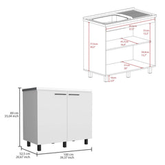 Pulsar 2 Utility Sink with Cabinet, Stainless Steel Countertop, Interior Shelf-White